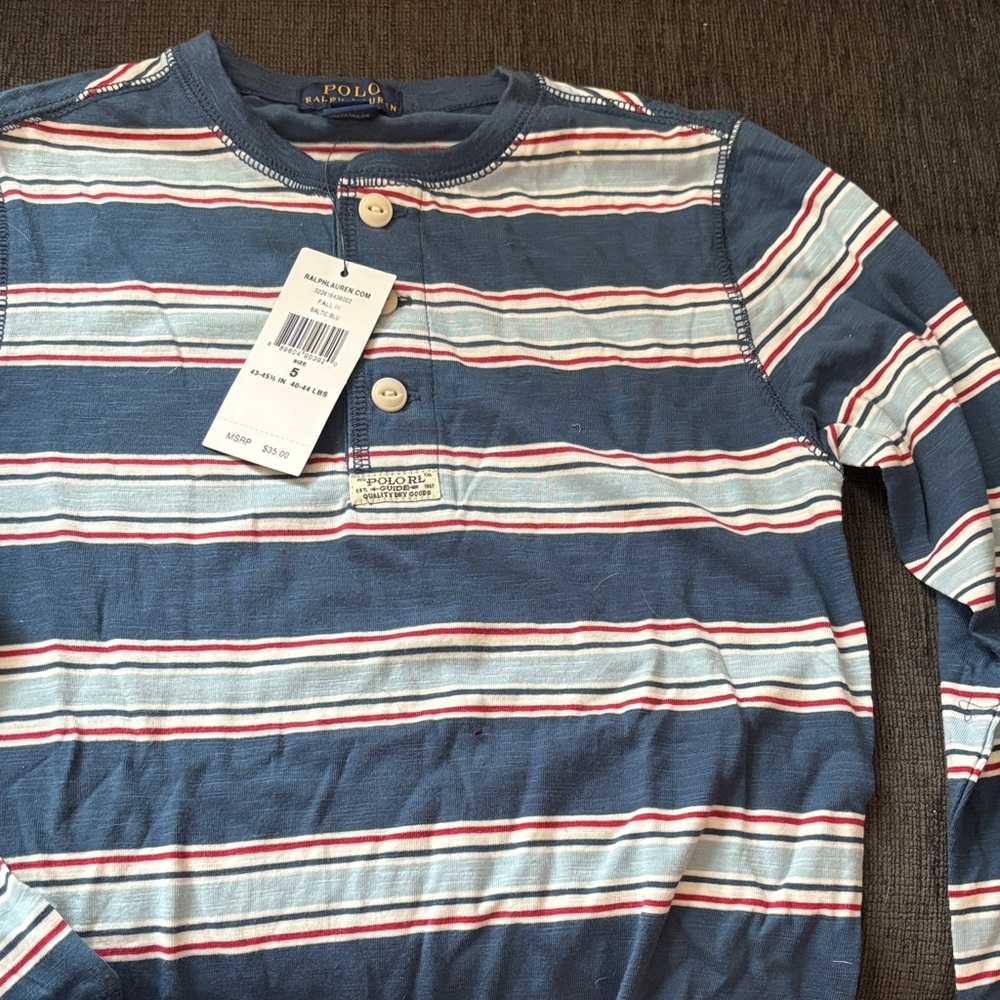 Boys Polo Ralph Lauren Striped Long Sleeve Shirt - Size 5, NWT